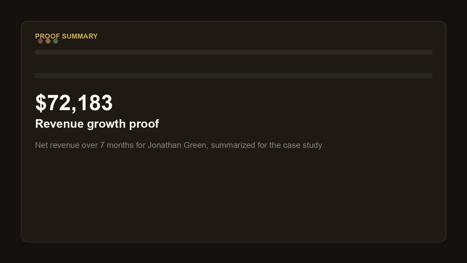 Proof summary card for Jonathan Green revenue growth